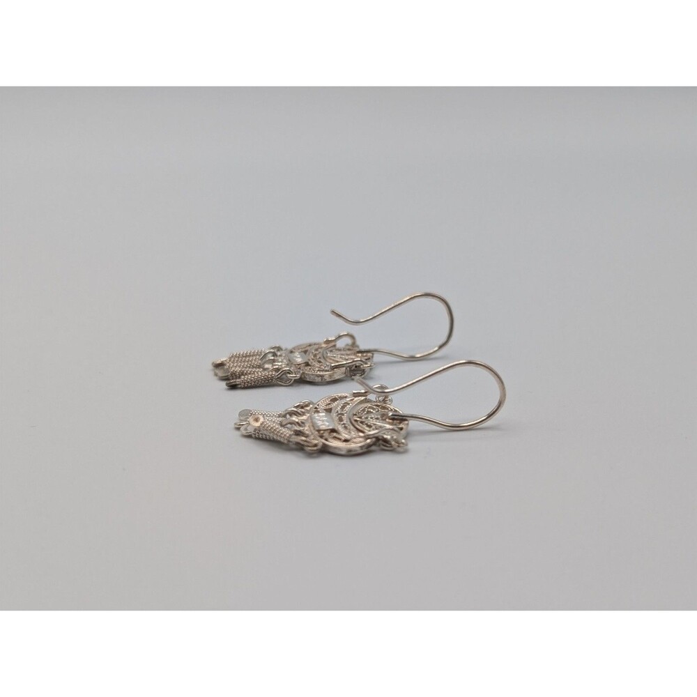 Peruvian Marked 950 Sterling Silver Filigree Handmade Inca Andean Drop Earrings image 10